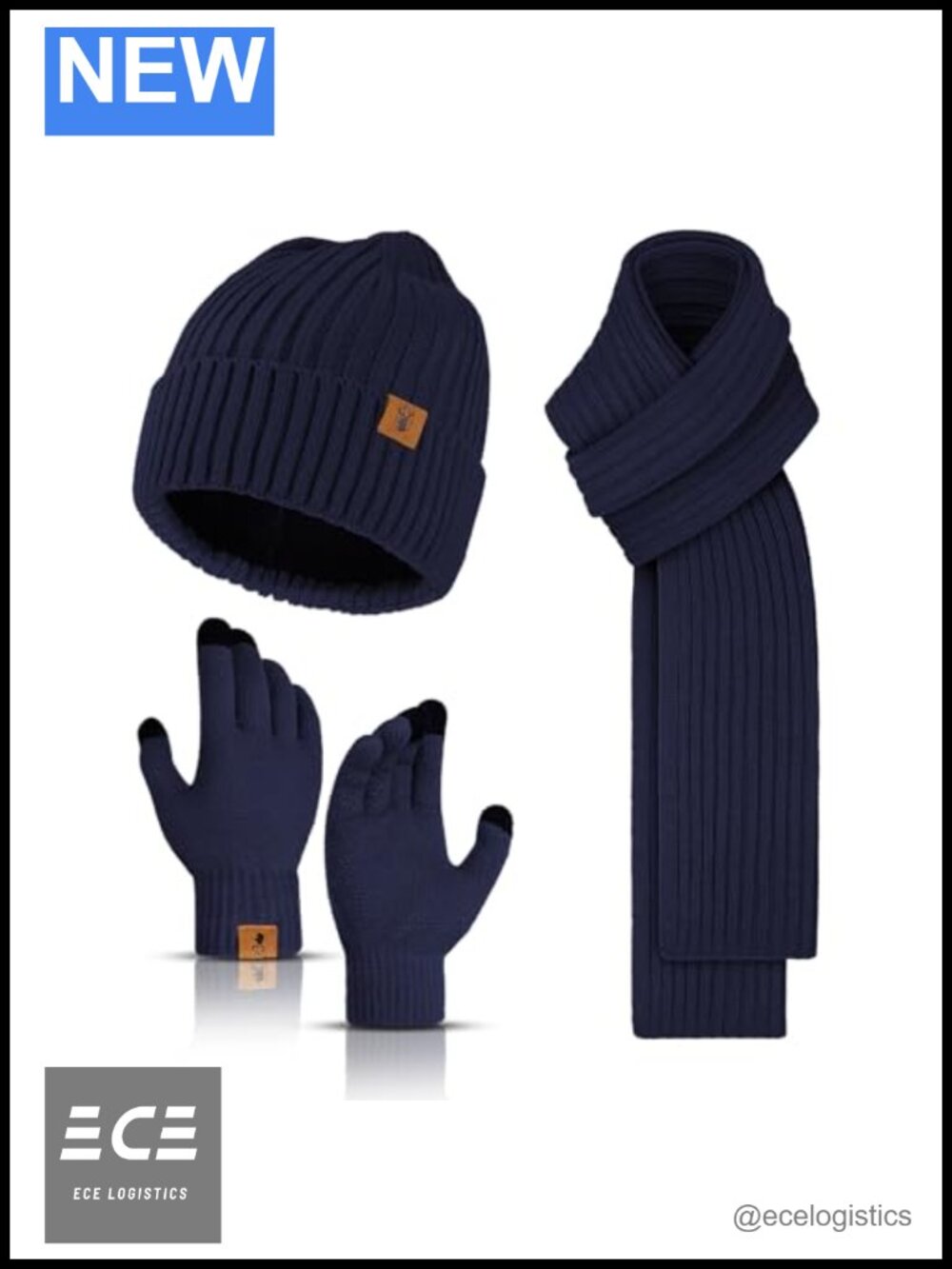 3-Piece Acrylic Knit Beanie Gloves Scarf Set Touchscreen Fleece Lined Winter
